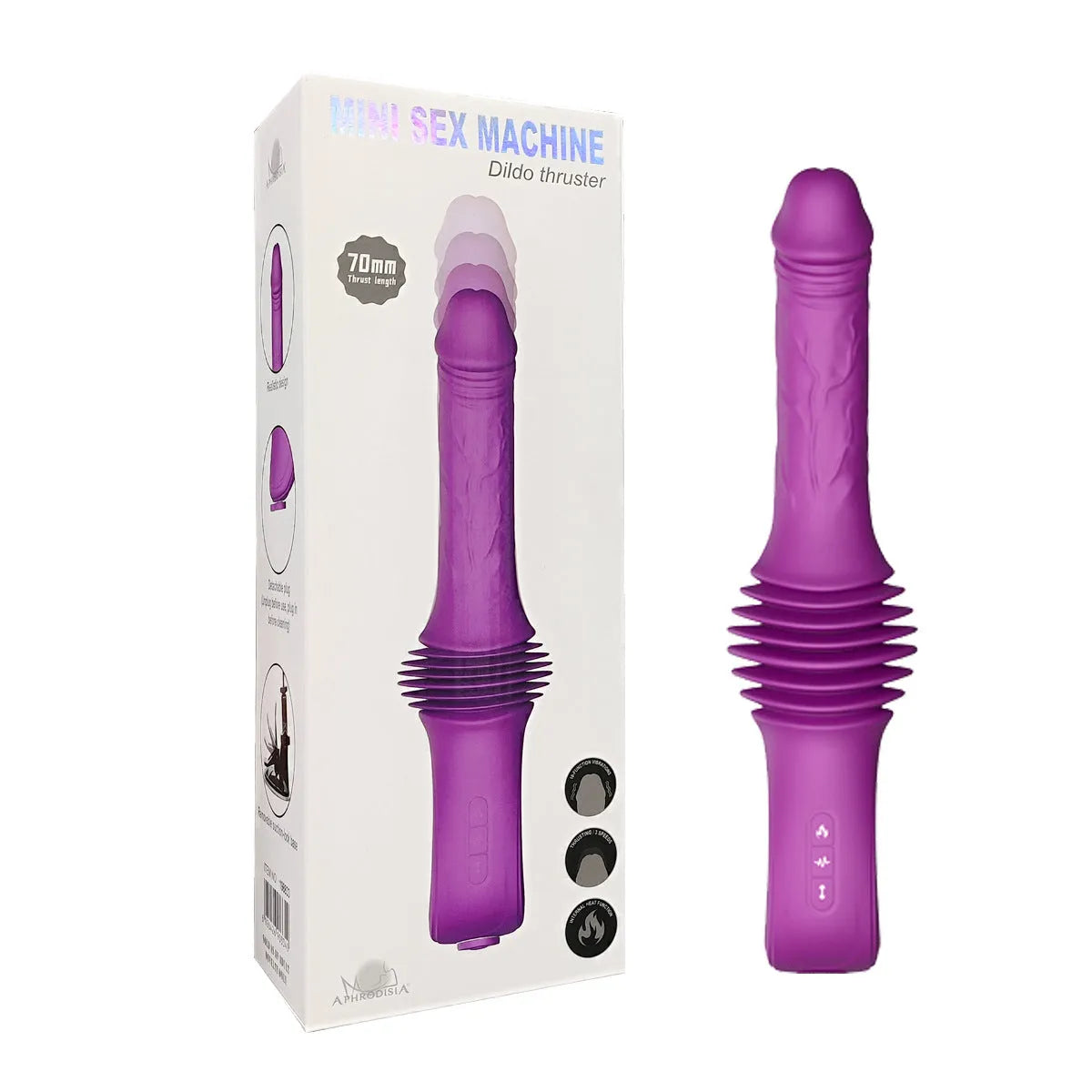 Purple automatic telescoping vibrating simulation device for women, 290x76x42mm, 167mm insertable head, 70mm stroke