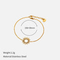 Gold-colour sunflower series necklace and bracelet set with geometric chain on a white background.