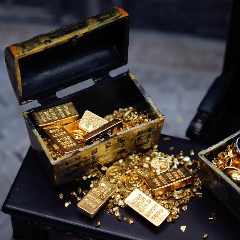 Alloy gold coin treasure box doll house miniature ornament for teenagers