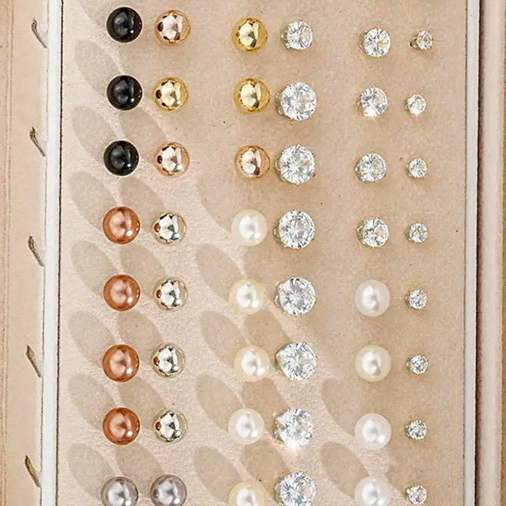 108 geometric alloy pearl earrings with round elements in gold and yellow electroplated finishes