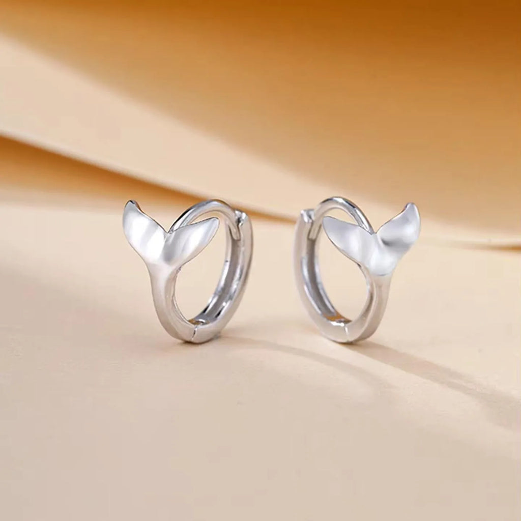 Women's fishtail design copper earrings in white gold or yellow gold electroplated finish