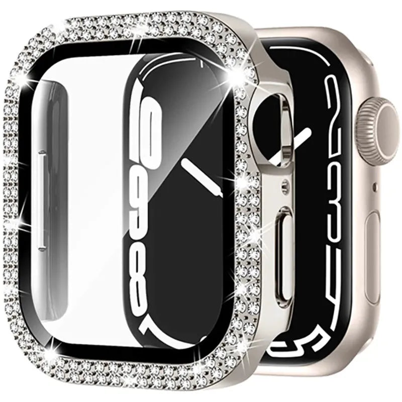 Apple Watch protective case with full frame and tempered glass screen in rose gold colour