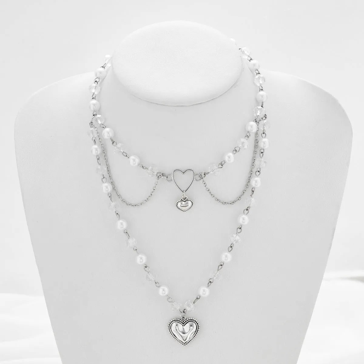 Retro alloy double-layer love heart necklace with electroplated finish
