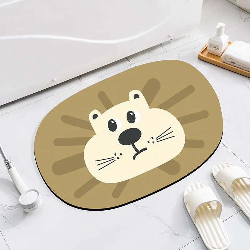 Cartoon animal diatom absorbent non-slip bathroom mat in alien shape.
