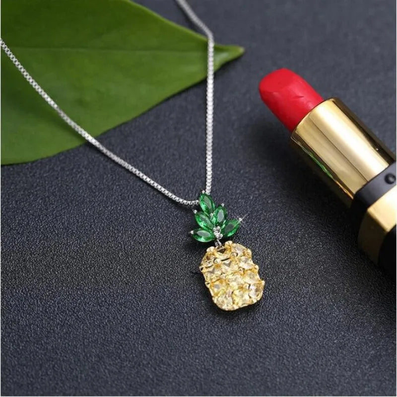 Silver plated women's necklace with a Korean fashion pineapple diamond geometry design.