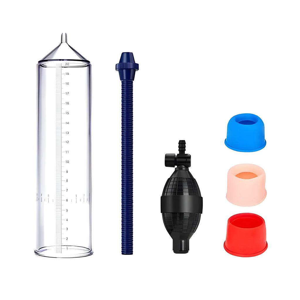 Clear silicone cover for male exercise machine with plastic valve exerciser and accessories