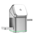 Black rotating magnetic wireless charging stand holding mobile phone at angle