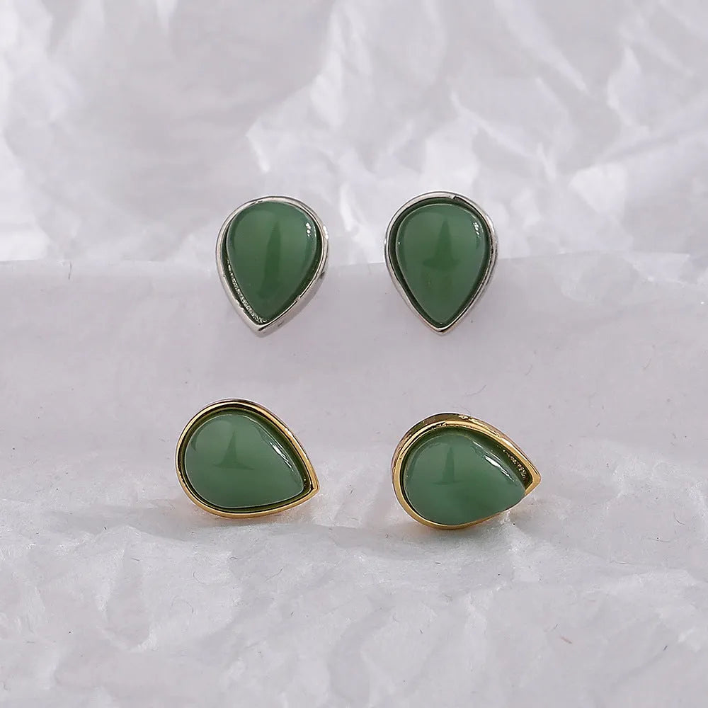 New Chinese style water drop ear studs in white gold colour on copper base for women