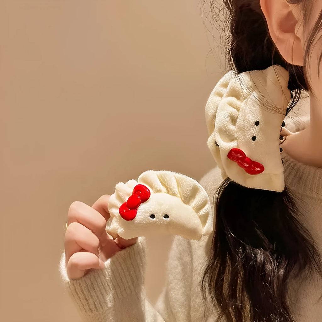 Plush bowknot dumpling grip hair barrette for women with bow detail