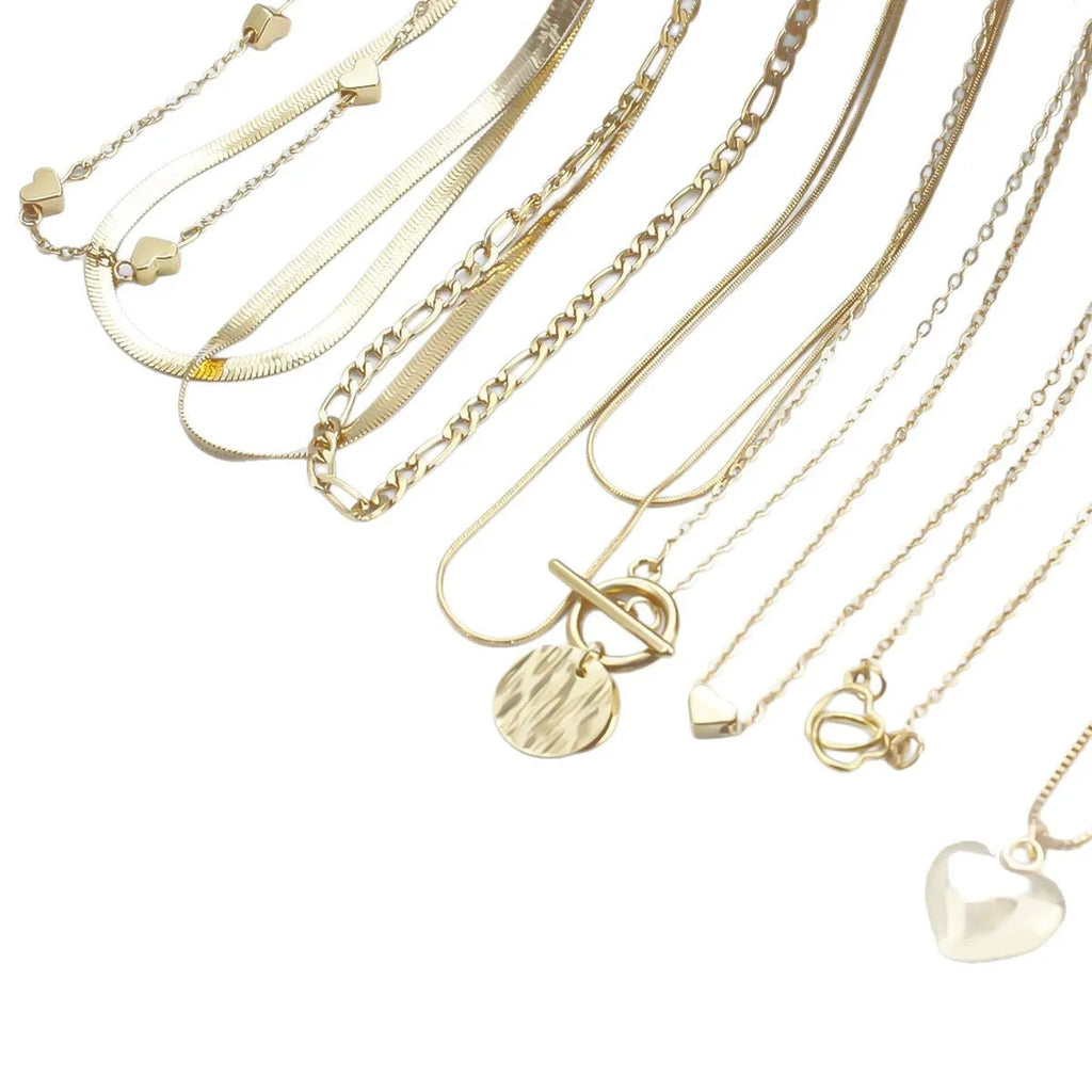 Gold electroplated women's necklace set with 10 pieces and adjustable snake bones chain