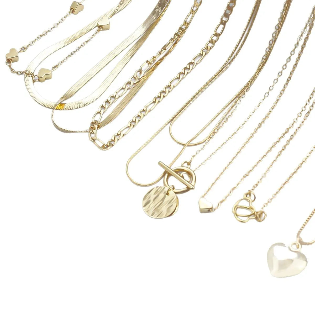 Gold electroplated women's necklace set with 10 pieces and adjustable snake bones chain
