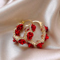 Red alloy flower clip earrings with rose design for women