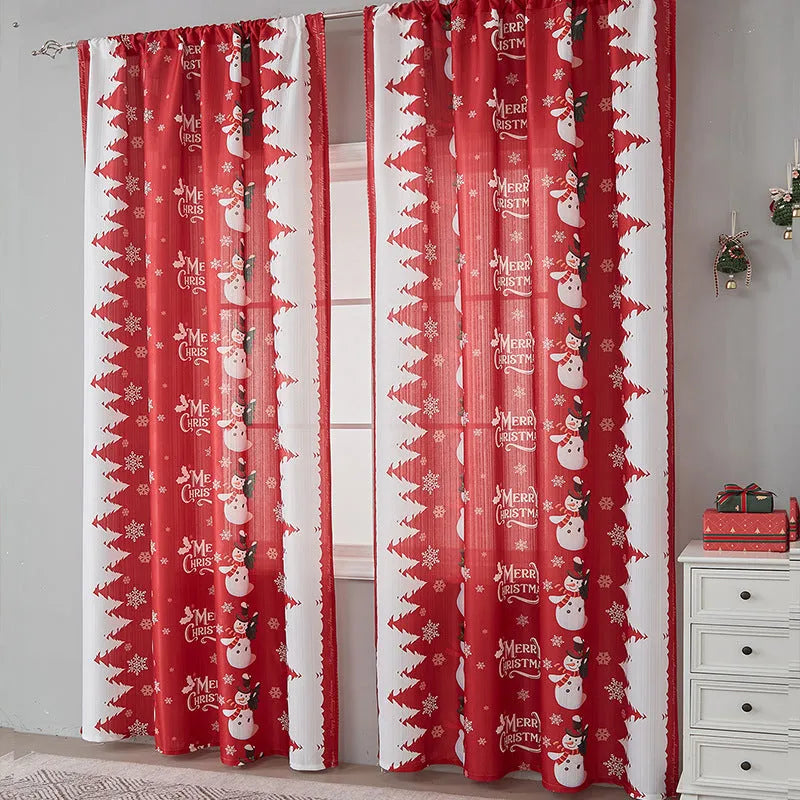 American-style rectangular polyester curtain with Christmas printed designs in red and blue colour options