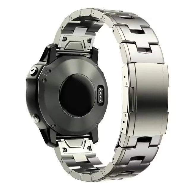 Garmin Jiaming and Fenix compatible watch strap in Black, Silver, and Titanium colour options showing 22mm and 26mm widths