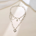 Retro alloy double-layer love heart necklace with electroplated finish