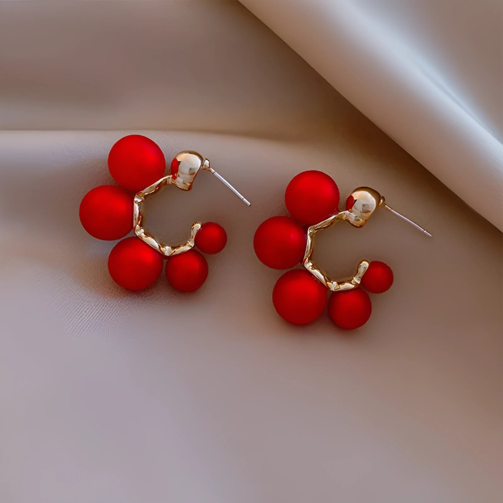 Red bell-shaped drop earrings for women with alloy construction