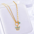 Gold-plated epoxy butterfly necklace and bracelet set with titanium steel construction and snake bone chain links