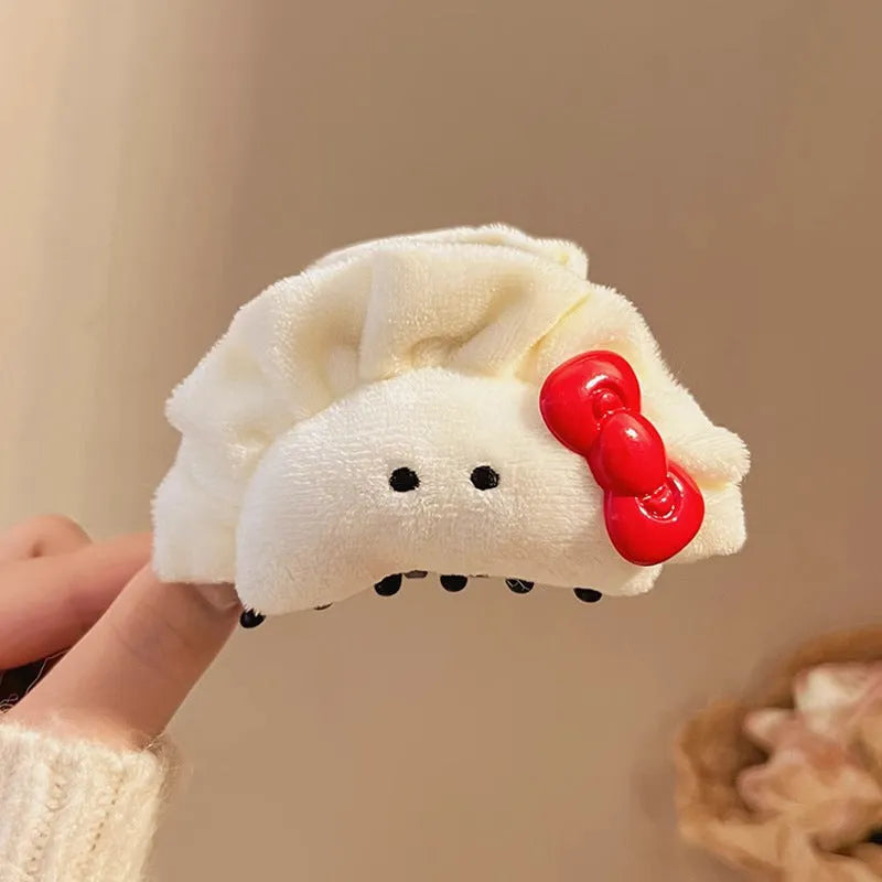 Plush bowknot dumpling grip hair barrette for women with bow detail