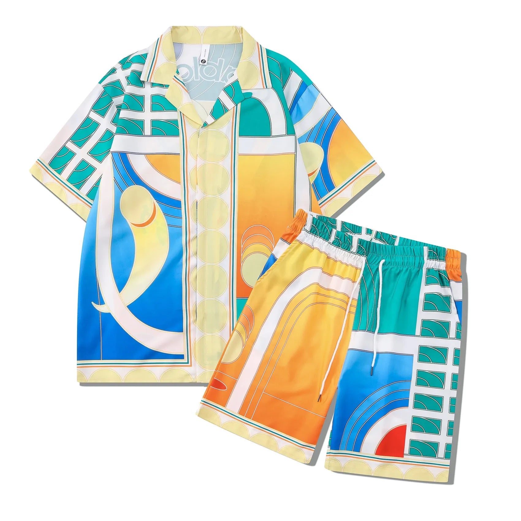 Beach plaid print shirt and trousers outfit set in European style for teenage summer wear