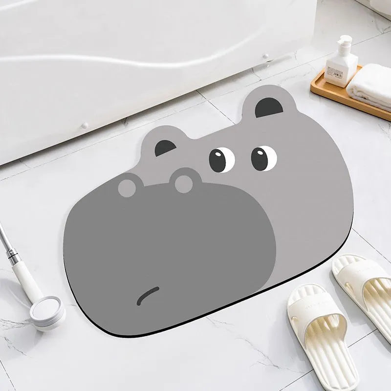 Cartoon animal diatom absorbent non-slip bathroom mat in alien shape.