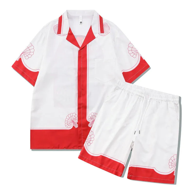 Beach plaid print shirt and trousers outfit set in European style for teenage summer wear