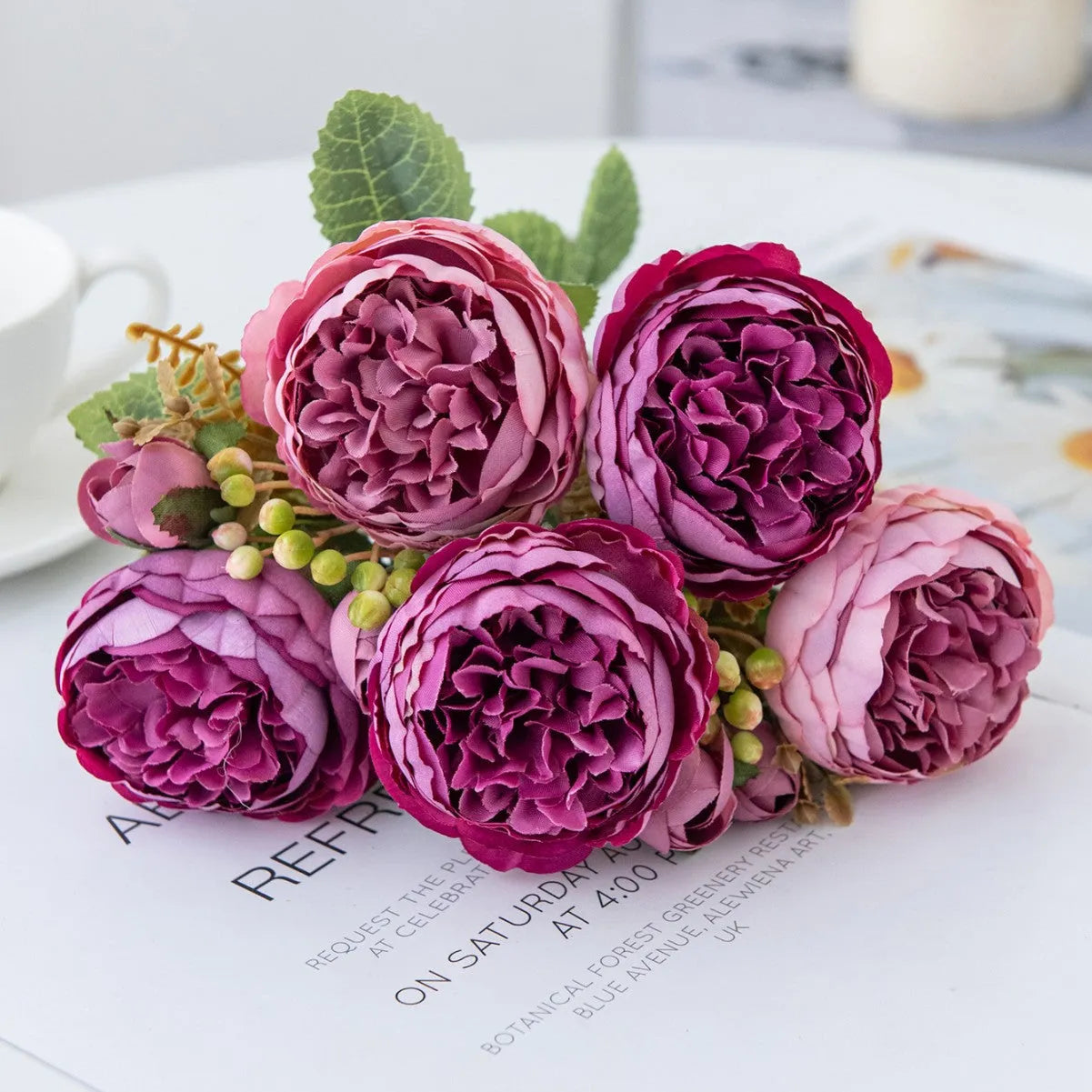 Silk artificial peony bouquet arrangement in champagne colour for wedding or home decoration