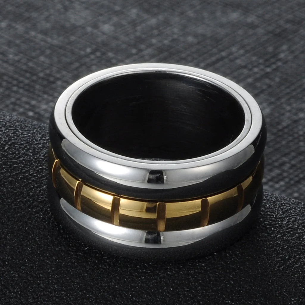 Gold titanium steel knuckle ring with ultra-wide rotatable band design