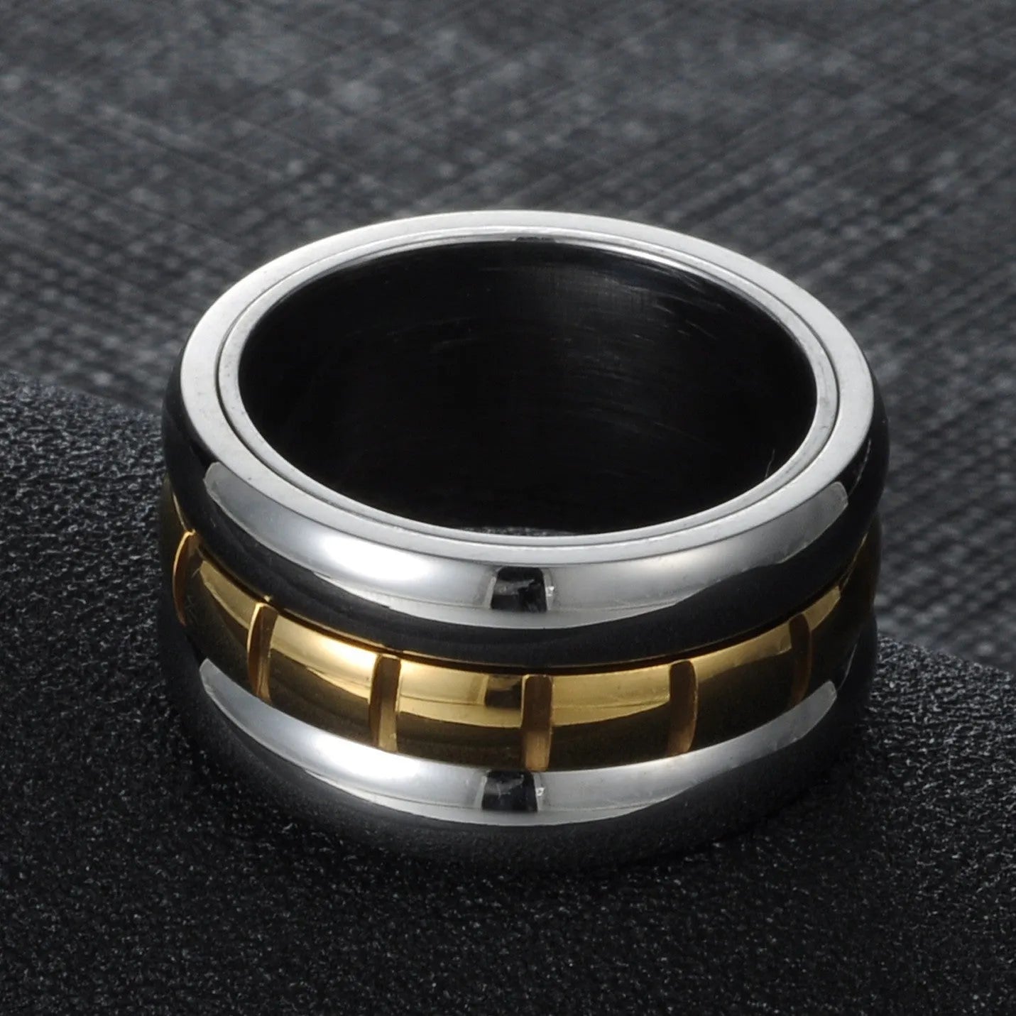 Gold titanium steel knuckle ring with ultra-wide rotatable band design