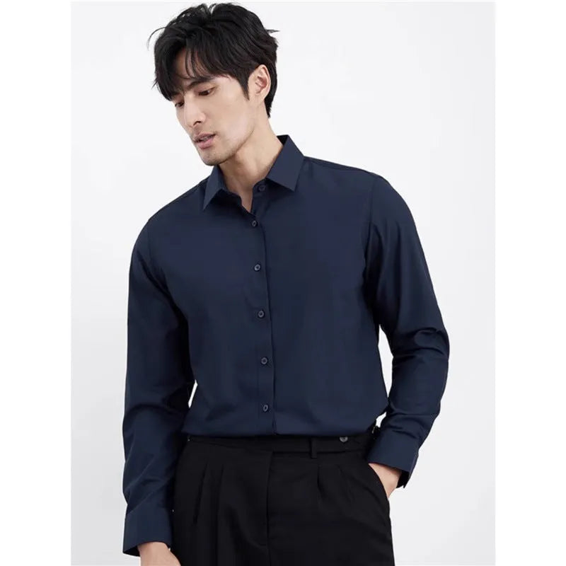 Men's wine red business casual shirt with slim fit and long sleeves