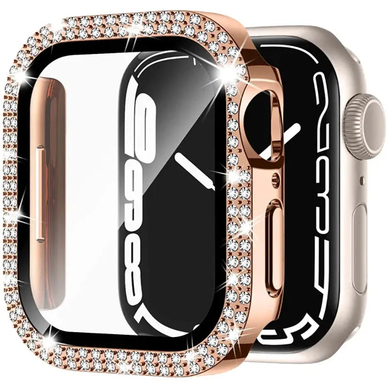 Apple Watch protective case with full frame and tempered glass screen in rose gold colour