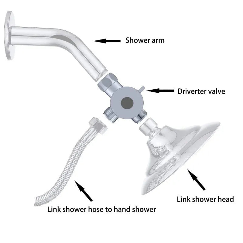 Copper shower water distributor with optional plastic or copper ball joint for multi-head installations.