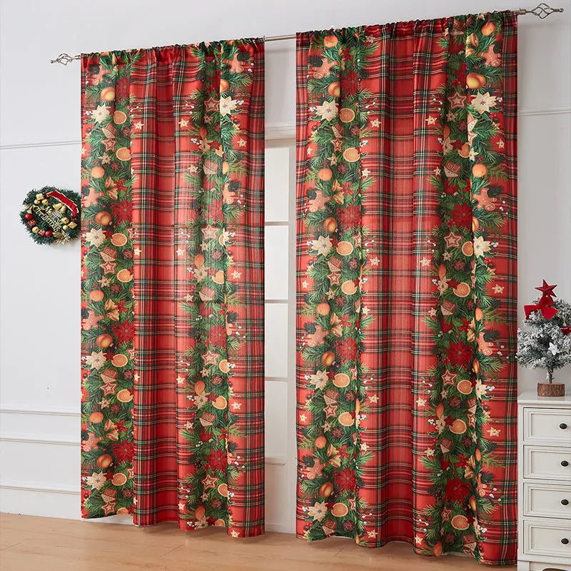 American-style rectangular polyester curtain with Christmas printed designs in red and blue colour options