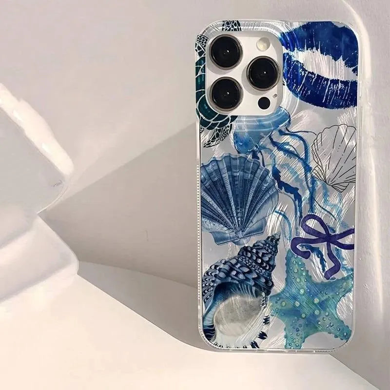 Hard PC starfish turtle phone case for Apple iPhone models showing colourful print and slim fit