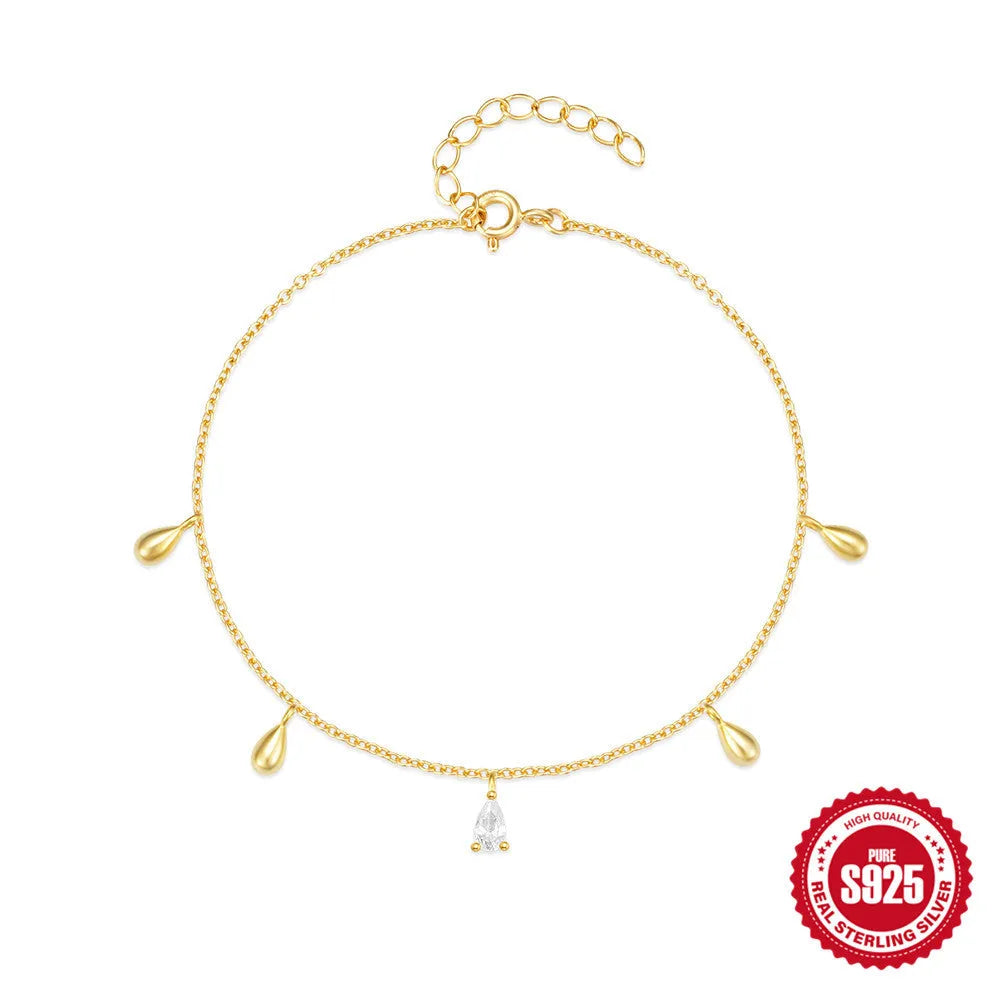 S925 sterling silver water drop diamond pendant bracelet with gold plating