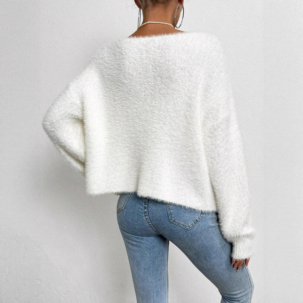Women's white V-neck cardigan with bead detailing and medium thickness polyester fabric