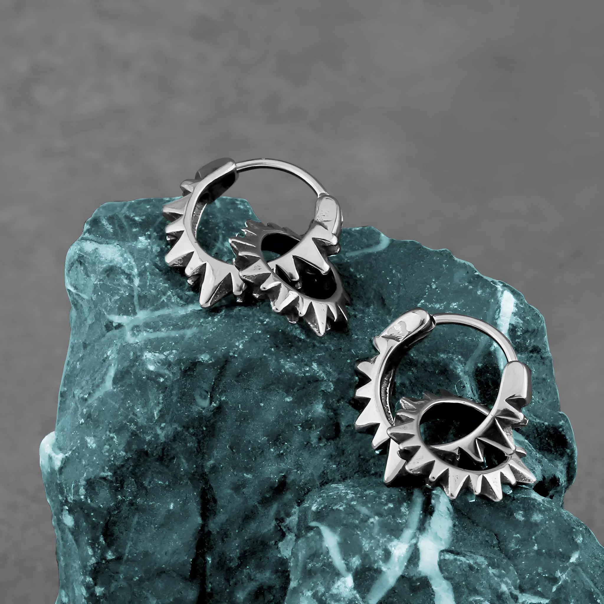 Retro style titanium steel round hoop earrings with polished stainless steel construction