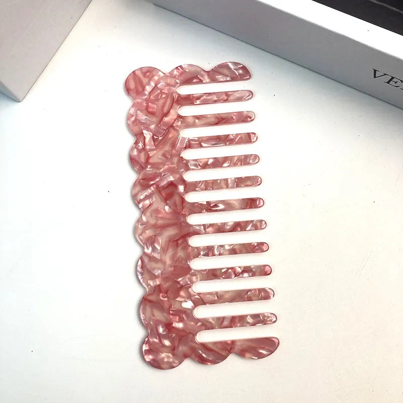 Acetate geometric wave hairdressing comb in multiple colour options for women's hairstyling