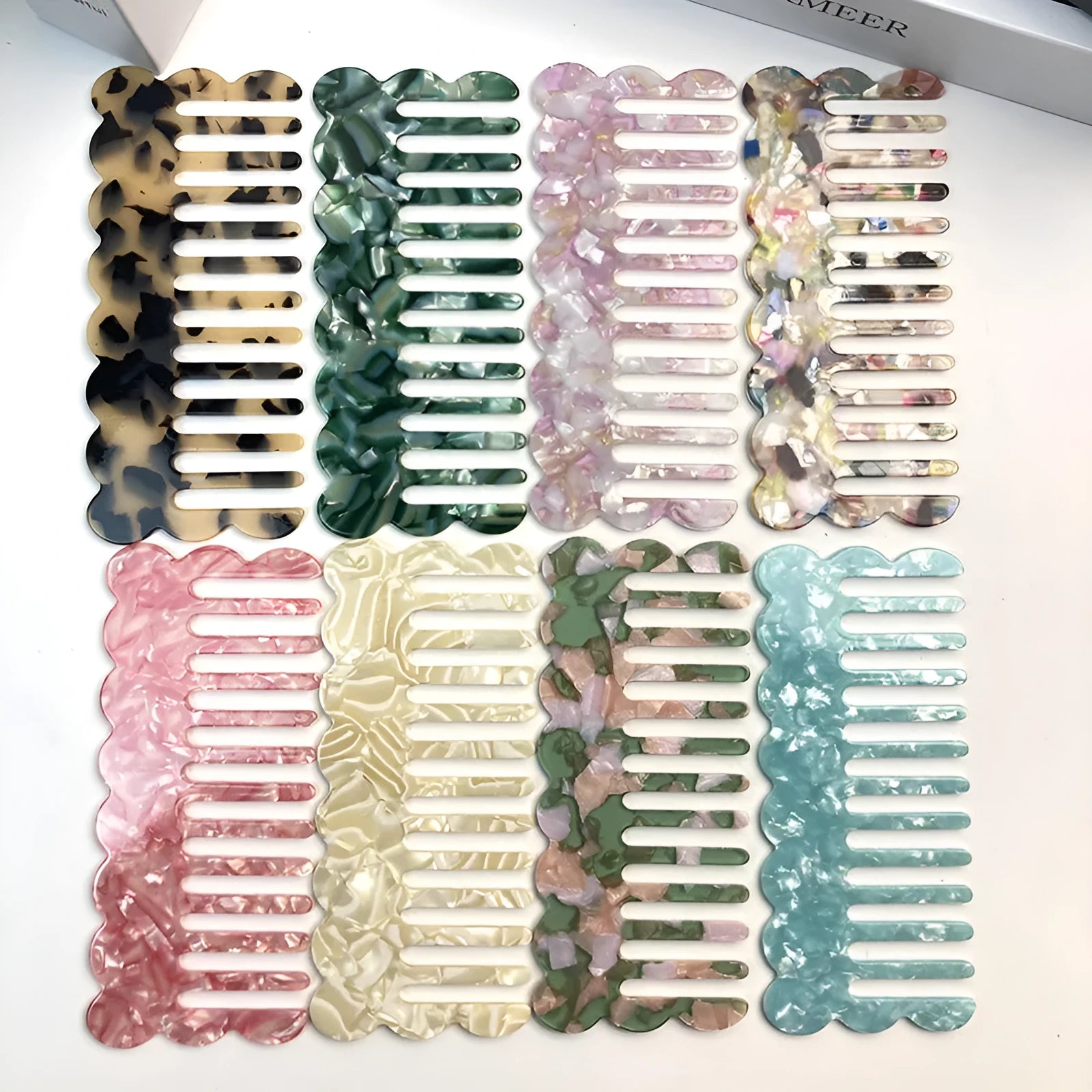 Acetate geometric wave hairdressing comb in multiple colour options for women's hairstyling