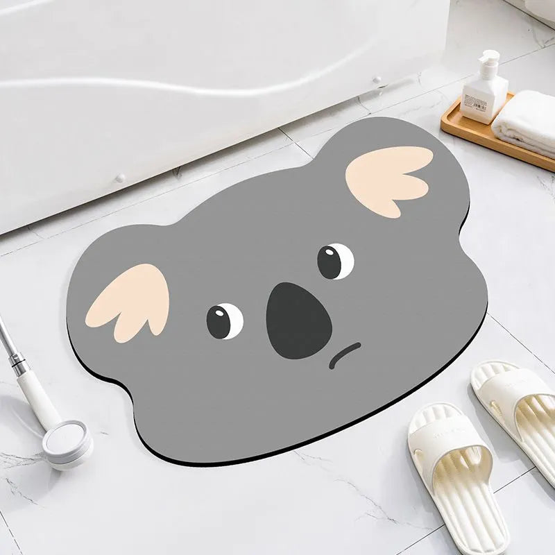 Cartoon animal diatom absorbent non-slip bathroom mat in alien shape.