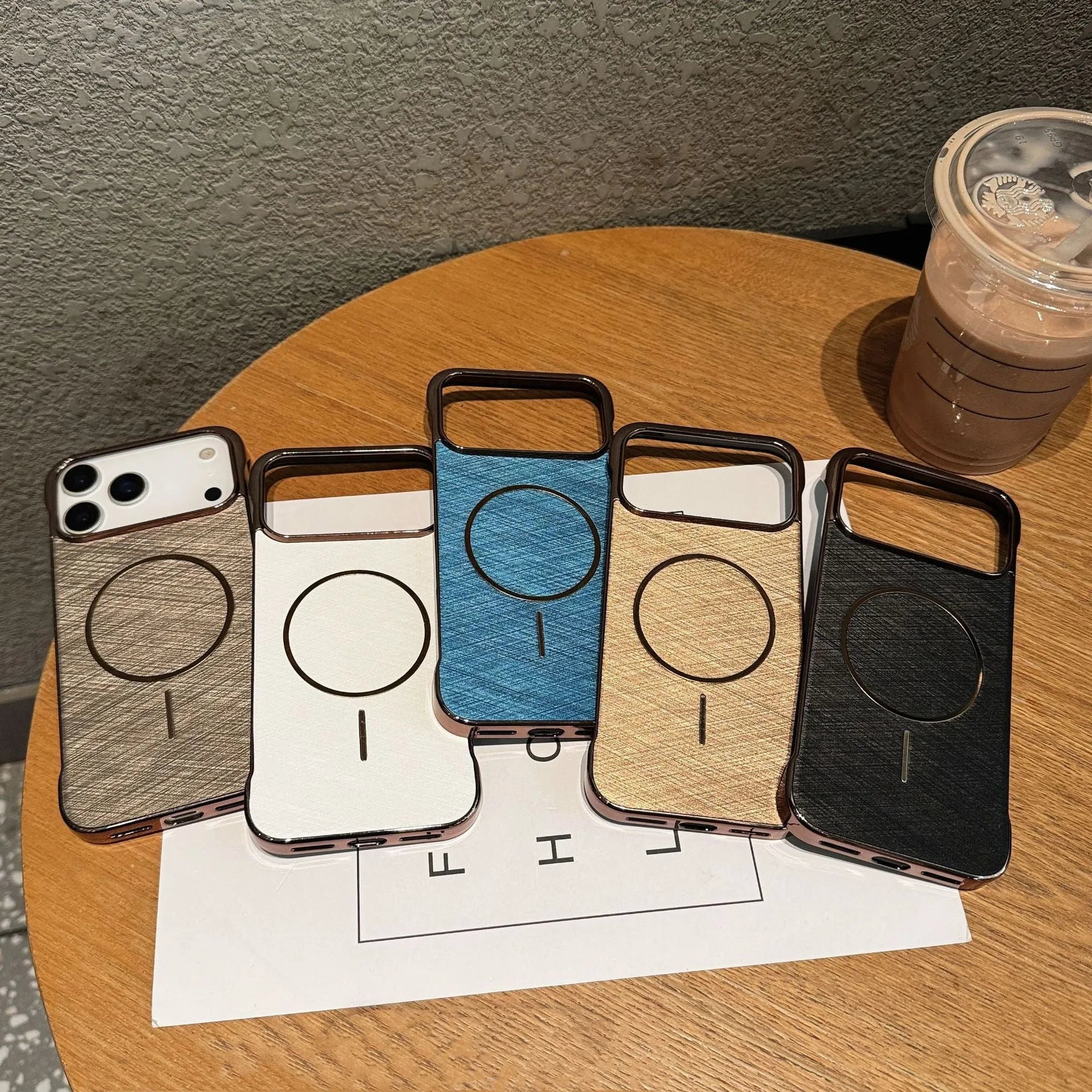 Electroplating frameless magnetic phone case for iPhone 17 in various colours showing half-pack design.