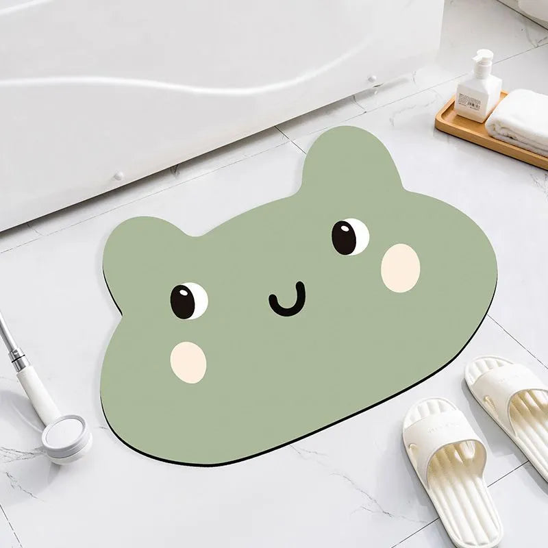 Cartoon animal diatom absorbent non-slip bathroom mat in alien shape.