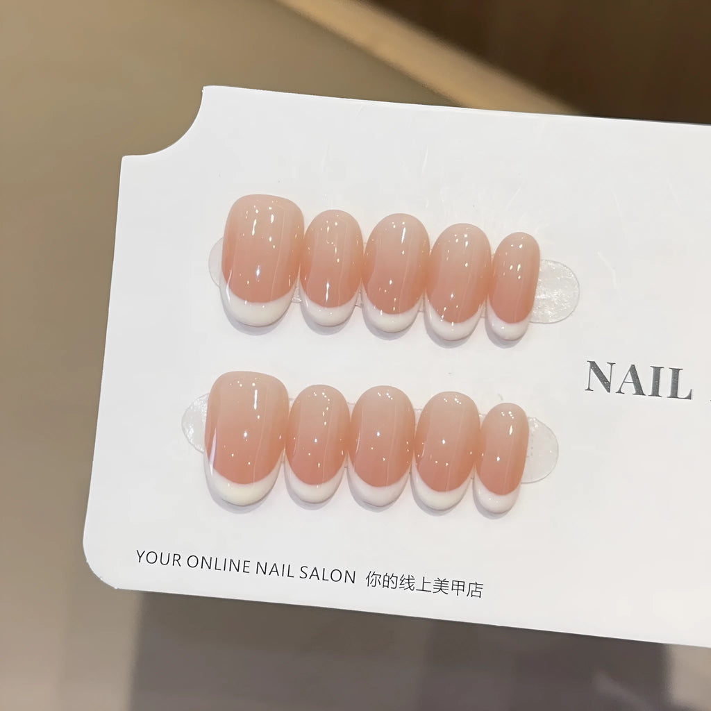 Baramine French style handmade nail tips in plaid pattern, short almond shape, plastic construction