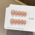 Baramine French style handmade nail tips in plaid pattern, short almond shape, plastic construction