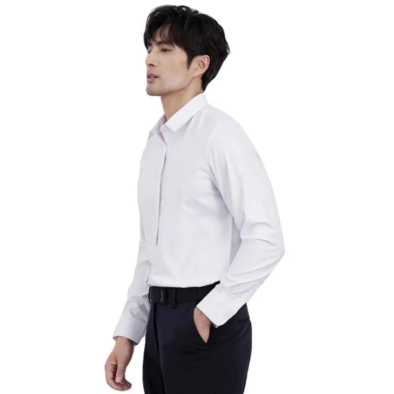 Men's wine red business casual shirt with slim fit and long sleeves