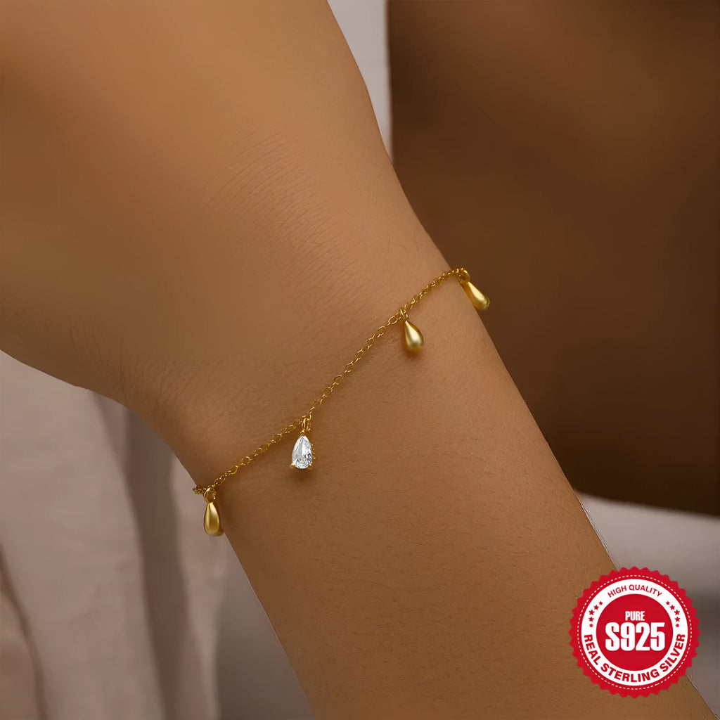 S925 sterling silver water drop diamond pendant bracelet with gold plating