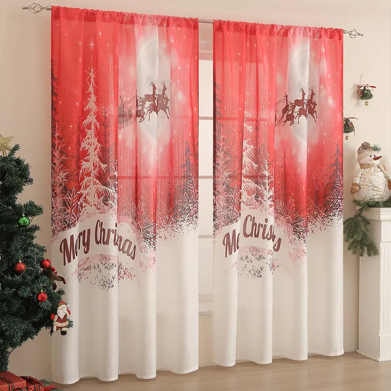 American-style rectangular polyester curtain with Christmas printed designs in red and blue colour options