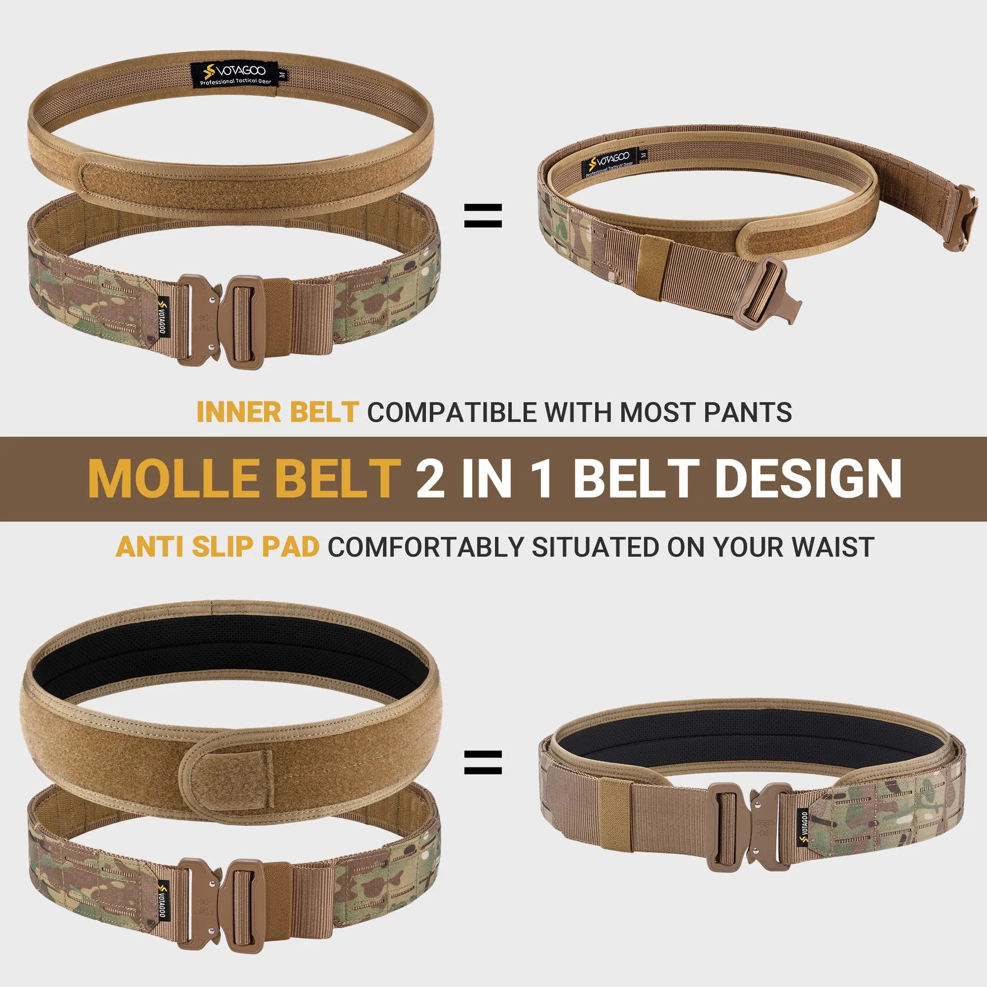 VOTAGOO 2-inch wide quick release tactical belt in nylon with automatic alloy buckle.