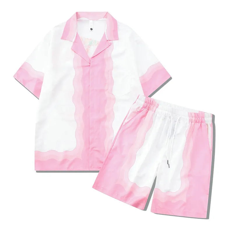 Beach plaid print shirt and trousers outfit set in European style for teenage summer wear