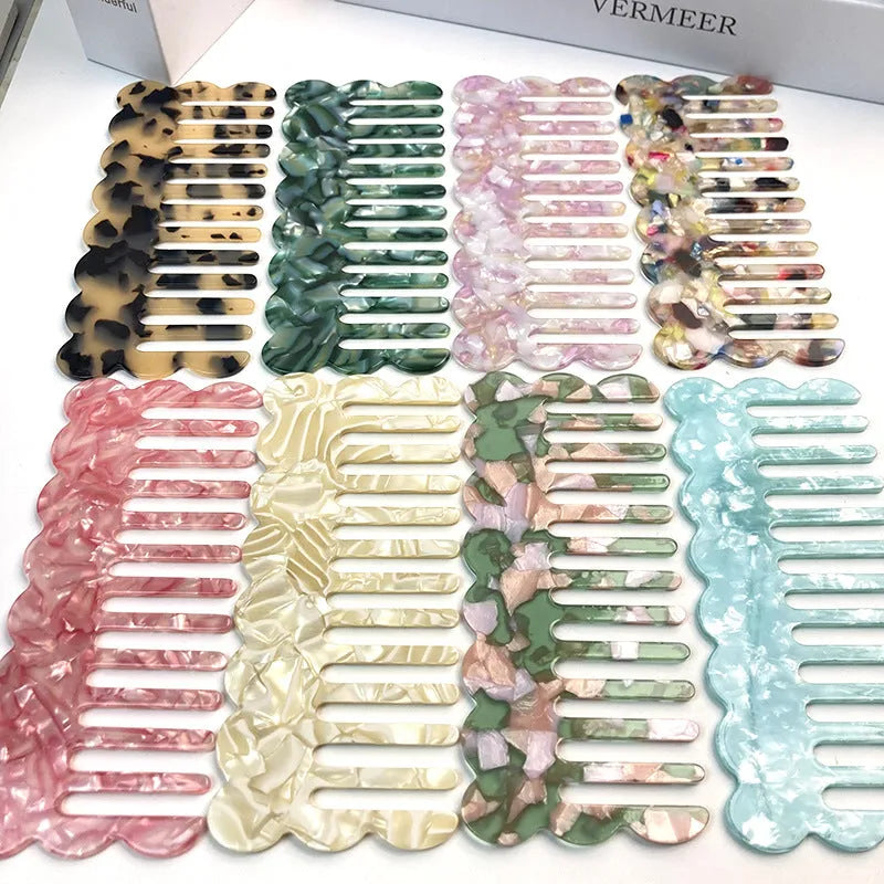 Acetate geometric wave hairdressing comb in multiple colour options for women's hairstyling