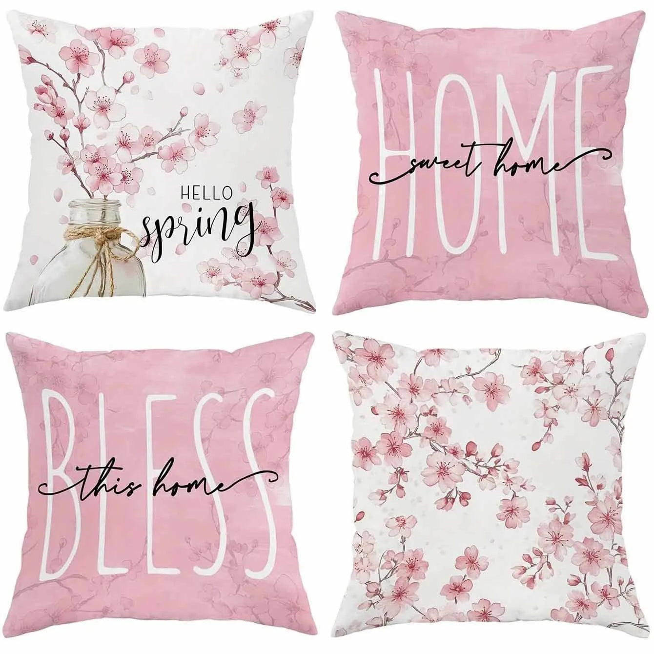 45cm square short velvet cushion cover with cherry blossom and letter print in one of four colour options.